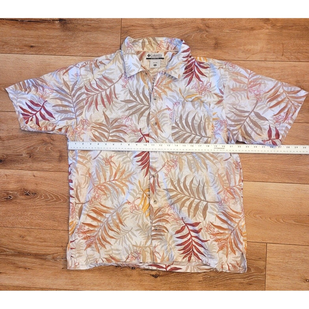 Columbia Mens Tropical Floral Button-Up Shirt Medium Beige Red Hawaii Outdoors - Picture 5 of 8